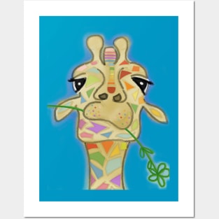 Cute Colourful Cartoon Giraffe Animal Posters and Art